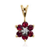 Złoty wisiorek kwiatek – rubiny i brylant