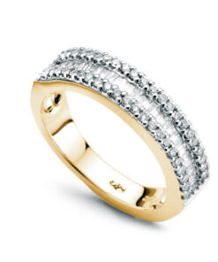 Ciekawy pierścionek z brylantami i diamentami bagietowymi