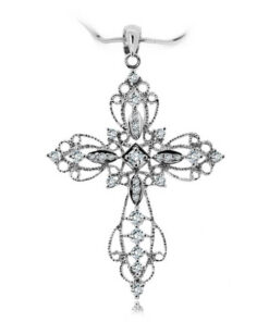 Exclusive | wisiorek krzyżyk z diamentami białe złoto 750