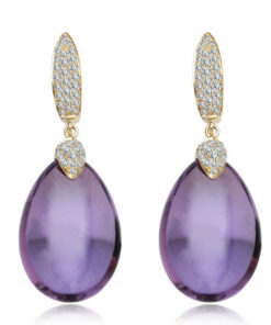 Exclusive | brylantowe wiszące złote kolczyki z ametystem