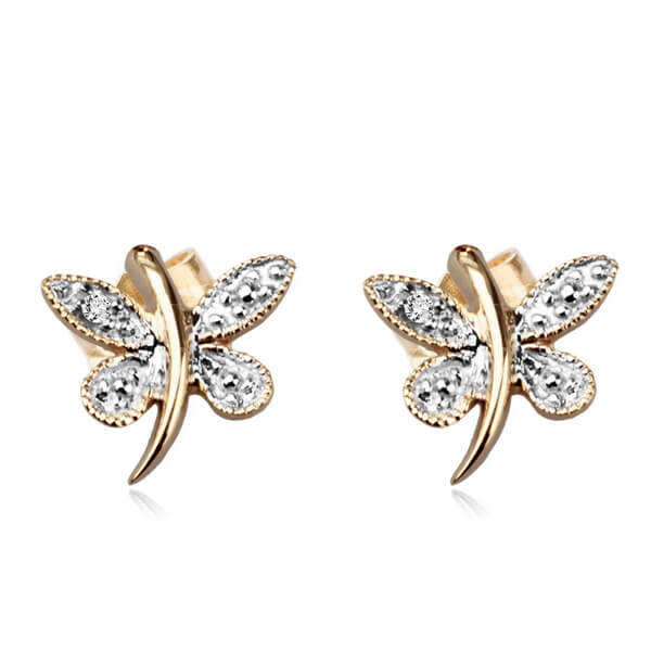 Kolczyki motylki z diamentami w żółtym złocie