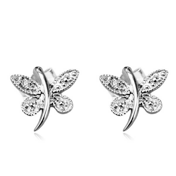 Kolczyki motylki z diamentami w białym złocie