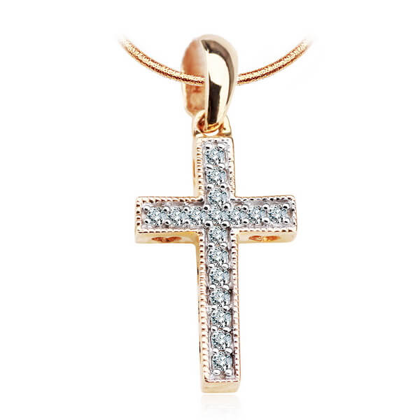 wisiorek krzyżyk złoto z brylantami i serduszkami