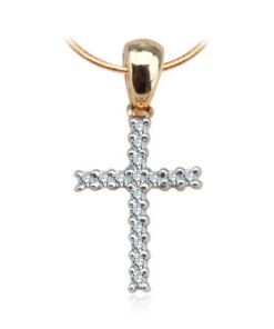 wisiorek krzyżyk z żółtego złota 585 z diamentami