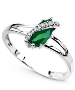 pierścionek z białego złota ze szmaragdem i brylantami