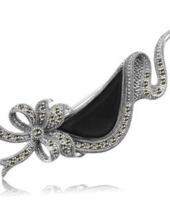 Broszka srebrna z onykiem i markazytami