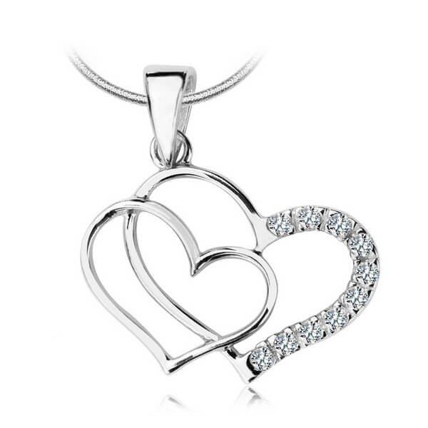 wisiorek srebrny dwa serca z cyrkoniami