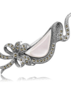 Broszka srebrna z masą perłową i markazytami