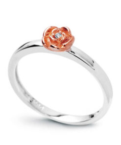 pierścionek różyczka z białego złota z diamentem