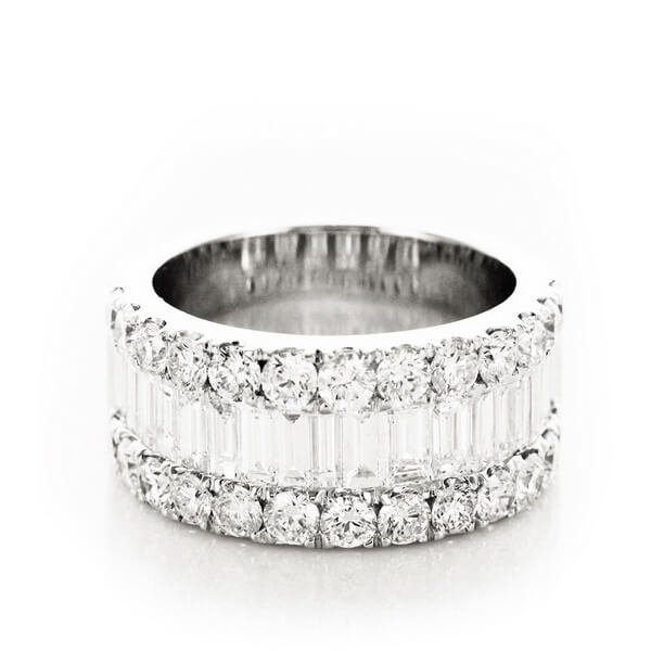 Exclusive | szeroki pierścionek z brylantami i bagietami, złoto 750