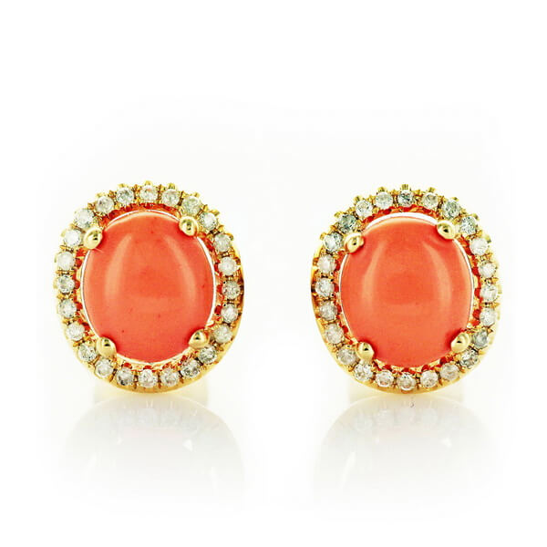 Exclusive | złote kolczyki w próbie 750 z koralem i diamentami