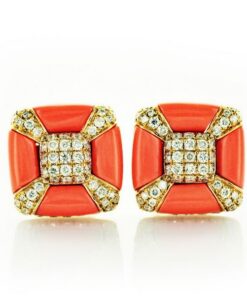 Exclusive | kolczyki żółte złoto 18k, koral, brylanty