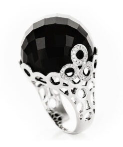 Exclusive | pierścień z onyksem i brylantami w białym złocie 750