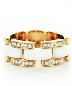 Exclusive | pierścionek obrączka z żółtego złota 750 z białym agatem i brylantami