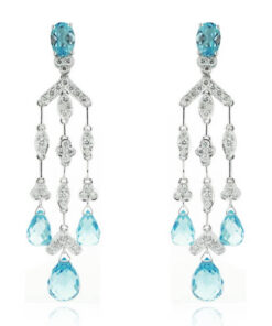 Exclusive | wiszące kolczyki boho białe złoto 750 z topazami i diamentami