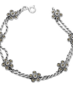 Srebrna bransoletka markazytowa - kwiatki - BDM4107