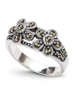 pierścionek srebrny kwiaty z markazytami