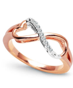 pierścionek nieskończona miłość z różowego i białego złota z diamentami