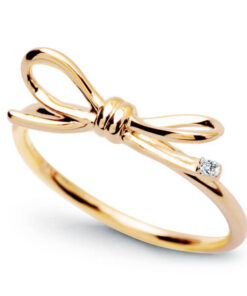 Staviori | pierścionek kokardka z żółtego złota z diamencikiem