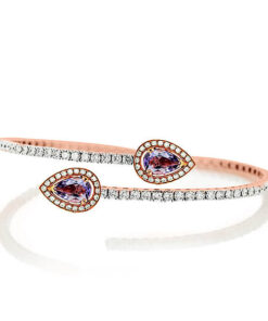 Exclusive | Sztywna bransoletka z różowego złota z ametystami i diamentami - BRD4043