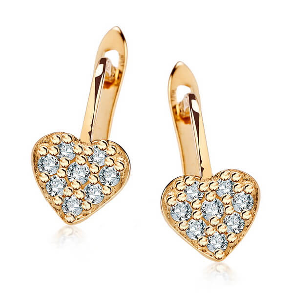 Złote kolczyki serduszka z cyrkoniami 333