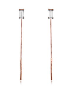 Staviori | wiszące piękne kolczyki z bagietowymi diamentami w różowym złocie 585