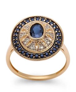 owalny pierścionek złoty z szafirami i diamentami