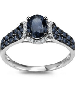 Pierścionek z diamentami i szafirami w białym złocie