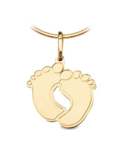 Złoty wisiorek małe stópki - pępkowe, narodziny dziecka - 585