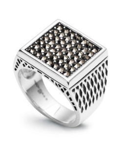 srebrny męski sygnet z markazytami