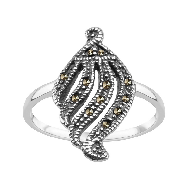 Srebrny pierścionek z markazytami 15/16