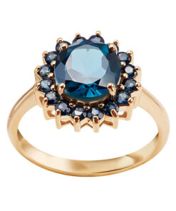Pierścionek z topazem London Blue i szafirami złoto 585