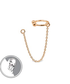 Mankiet do ucha z łańcuszkiem srebrny, pozłacany różowym złotem
