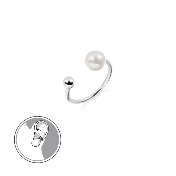 Srebrny mankiet do ucha z perełką
