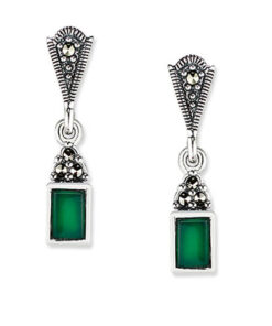 Srebrne zielone kolczyki z agatem i markazytami - KDM5942