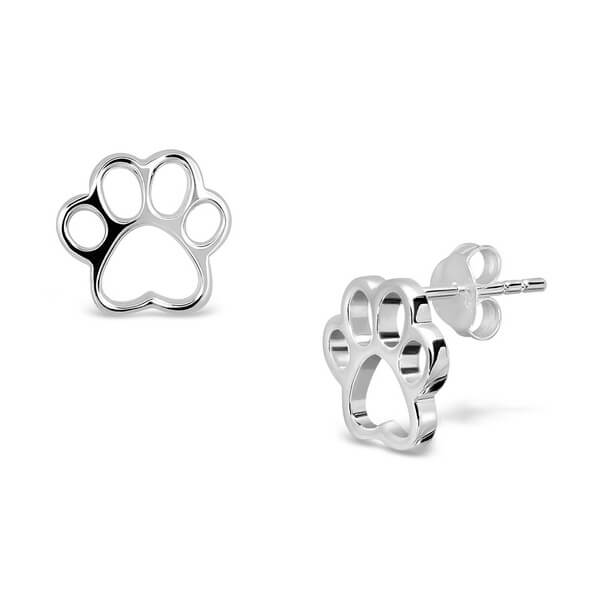 Srebrne rodowane kolczyki w kształcie psiej łapki | srebrne