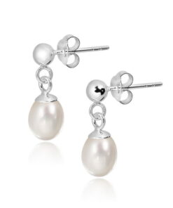 Srebrne wiszące kolczyki z perłą