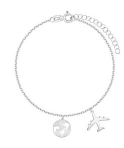 bransoletka srebrna podróżnicza samolot i kula ziemska