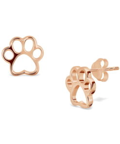 Srebrne pozłacane kolczyki w kształcie psiej łapki | różowe