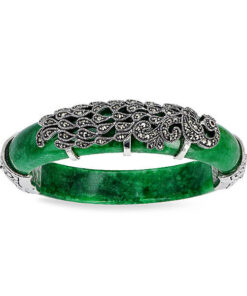 Srebrna bransoleta z jadeitem i markazytami - BDM0454J