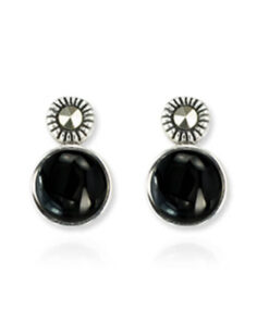 Srebrne kolczyki z onyksem i markazytami - KDM6140O