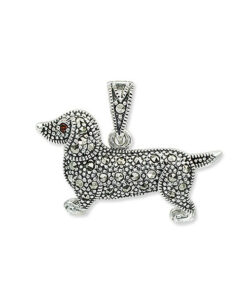 srebrny wisiorek pies jamnik z markazytami
