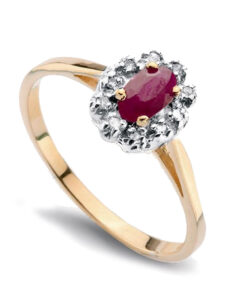 Pierścionek z żółtego złota z rubinem i diamentami