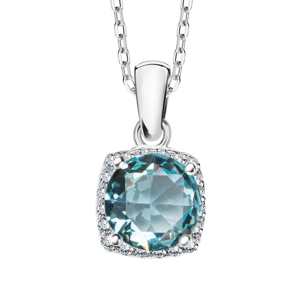 Srebrny naszyjnik z dużą błękitną cyrkonią