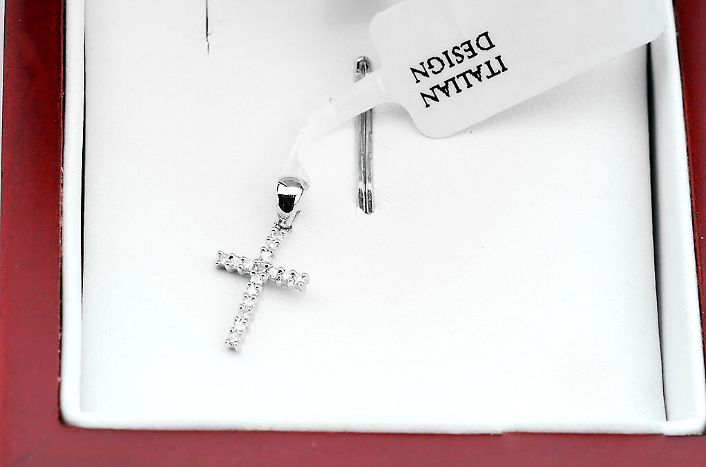 wisiorek krzyżyk z brylantami białe złoto 585 - Obrázek 4