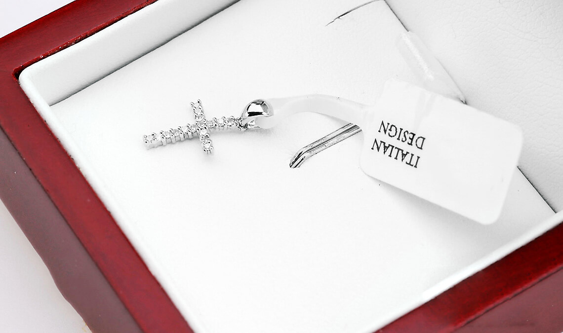 wisiorek krzyżyk z brylantami białe złoto 585 - Obrázek 5