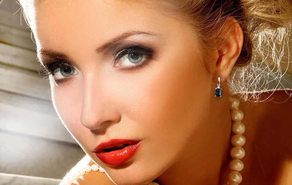 Wiszące kolczyki z białego złota z szafirami - KBD1924S - Image 5