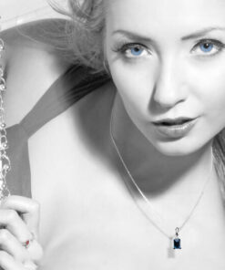 Alternatywny widok wisiorek z białego złota z szafirem i diamentem