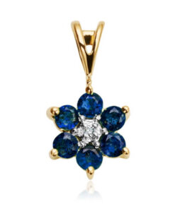 Złoty wisiorek kwiatek – szafiry i brylant