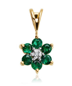 Złoty wisiorek kwiatek - szmaragdy i brylant